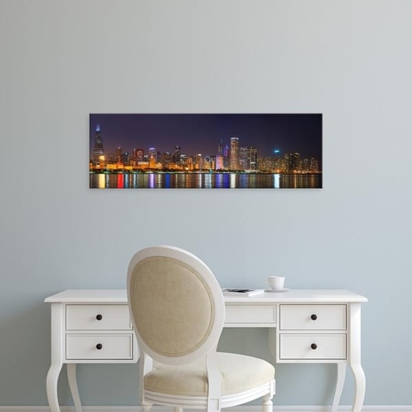 Easy Art Prints Panoramic Images's 'Chicago skyline, Cubs World Series lights, Lake Michigan, Chicago, Illinois' Canvas Art