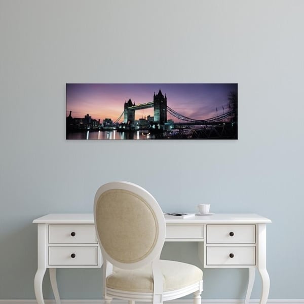 Easy Art Prints Panoramic Images's 'Drawbridge lit up at dusk, Tower Bridge, Thames River, London, England' Premium Canvas Art