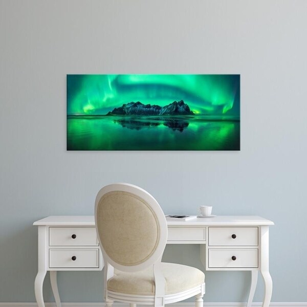 Easy Art Prints Panoramic Images's 'Aurora Borealis in the sea, Vestrahorn mountains, Stokksnes Beach, Iceland' Canvas Art