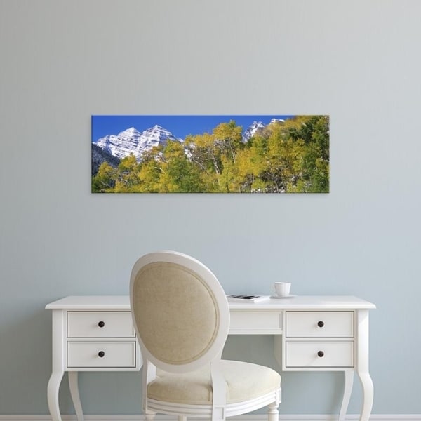 Easy Art Prints Panoramic Images's 'Forest with snowcapped mountains, Maroon Bells, Aspen, Pitkin County, Colorado' Canvas Art
