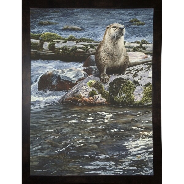 Riverside Pause- River Otter-RONPAR10421 Print 36.5"x27" by Ron Parker