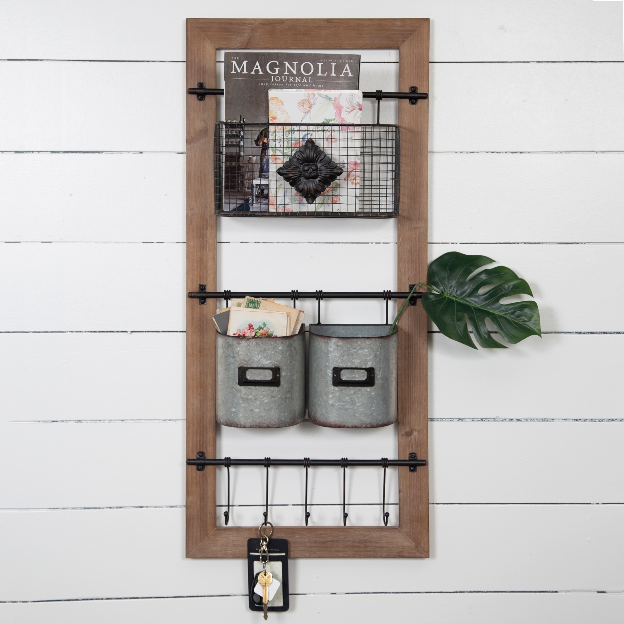 wooden organizer with baskets