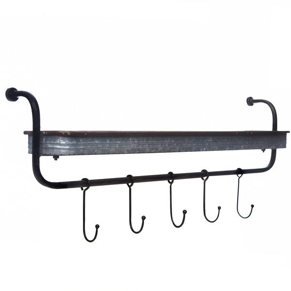 Rustic Galvanized Metal Wall Shelf Storage With Hooks Overstock 24214495