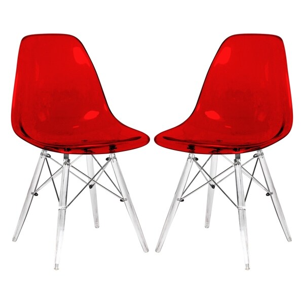 Leisuremod Dover Red Dining Chair With Acrylic Eiffel Base Set Leisuremod Dover Red Dining Chair With Acrylic Eiffel Base Set Of 2