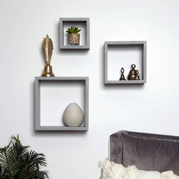 slide 11 of 15, Gallery Solutions Distressed 3 Piece Floating Wall Cube Shelves