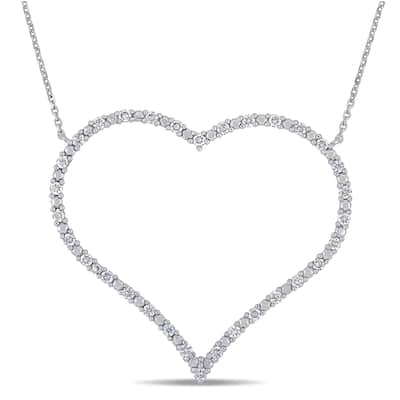 Miadora 14k White Gold 5/8ct TDW Diamond Open Heart Necklace