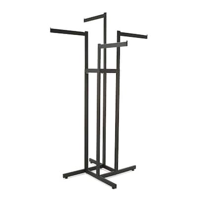 Clothing Rack - Black 4 Way Rack, Adjustable Height Arms, Square Tubing, Perfect for Clothing Store Display with 4 Straight Arms