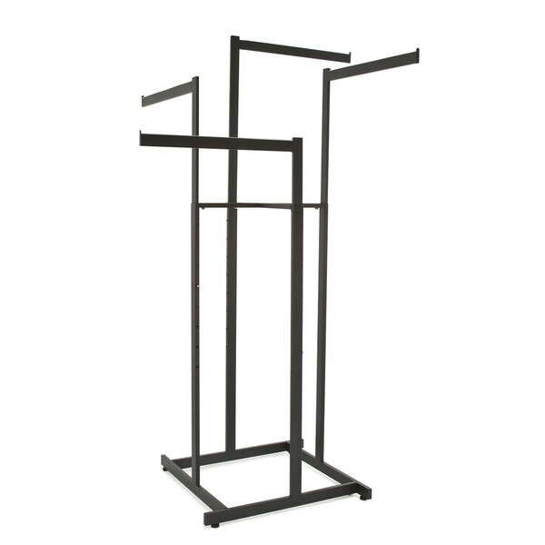 Clothing Rack - Black 4 Way Rack, High Capacity, Square Tubing, Perfect for Clothing Store Display With 4 Straight Arms