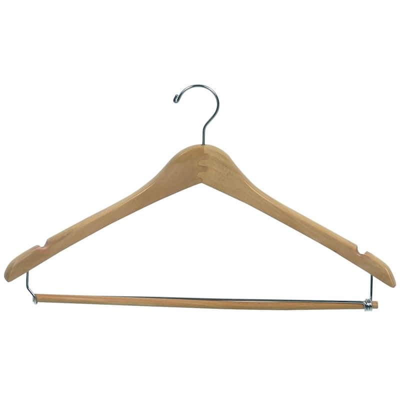 Econoco - WH1731LBNC - 17" Natural Finish Wooden Hanger with Chrome Hook and Wooden Lock Bar on Spring (Pack of 100)