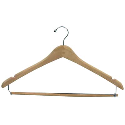 Econoco - WH1731LBNC - 17" Natural Finish Wooden Hanger with Chrome Hook and Wooden Lock Bar on Spring (Pack of 100)