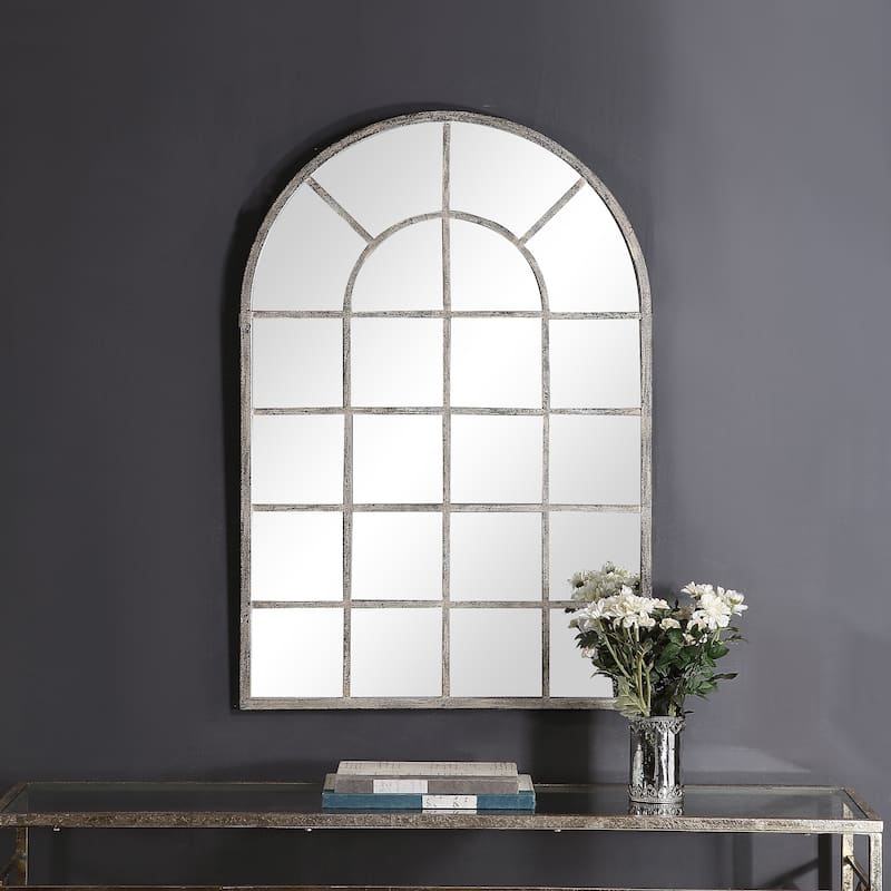 The Gray Barn Wilset Antique Rustic Grey Arched Wall Mirror - 30x44x1.25