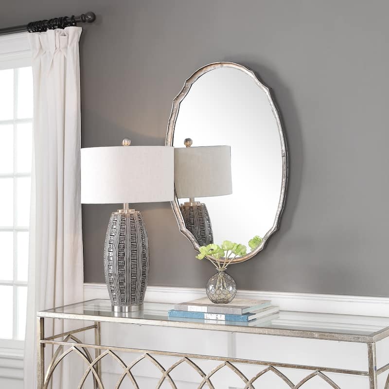 Copper Grove Wilset Hammered Silver Decorative Oval Wall Mirror