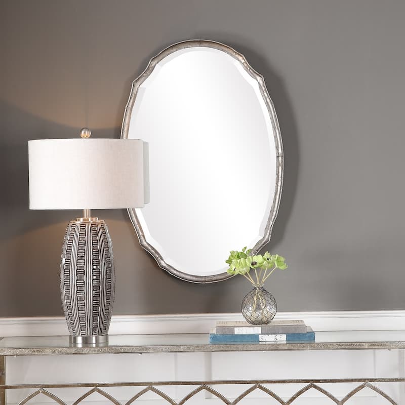 Copper Grove Wilset Hammered Silver Decorative Oval Wall Mirror