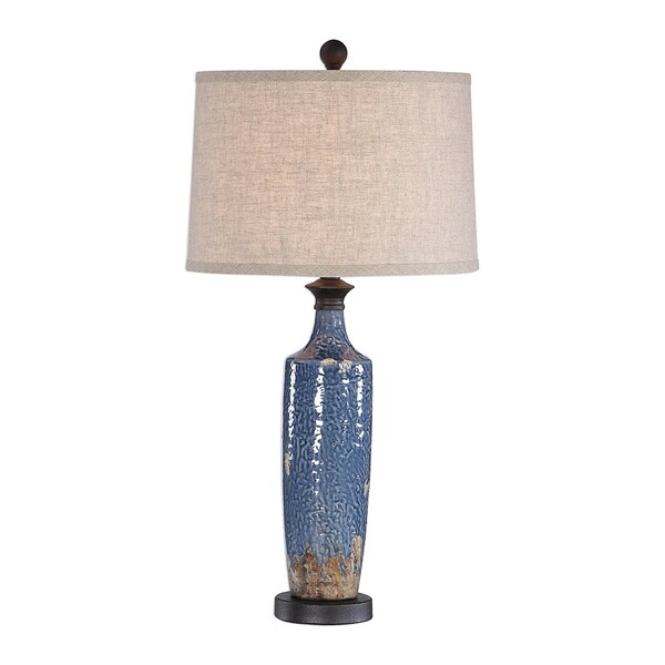 blue and copper table lamp