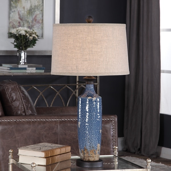 blue ceramic bedside lamp