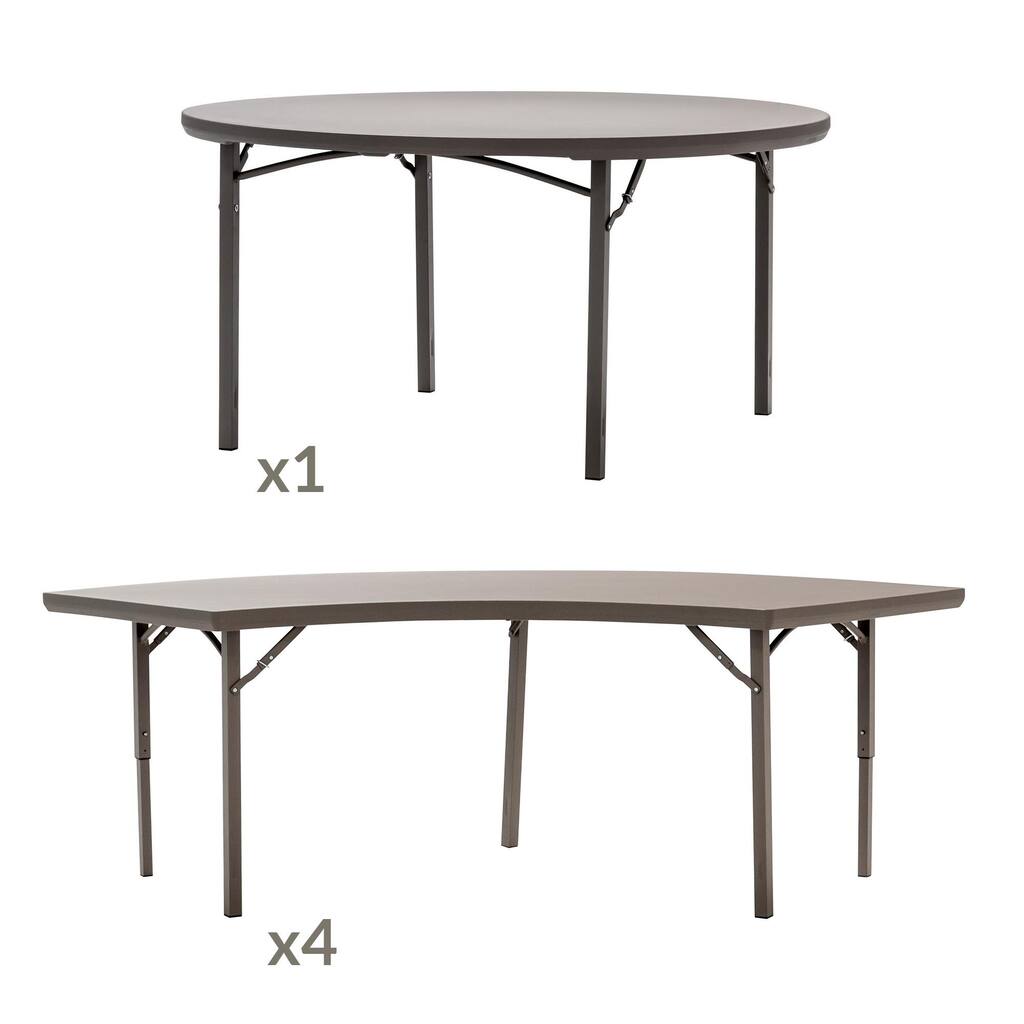 Zown Premium 72-inch Round Commercial Blow Mold Table and Crescent Banquet 4-pack Folding Table Bundle