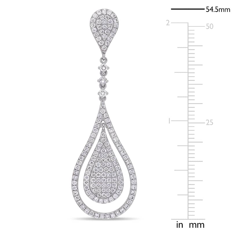 Miadora 14k White Gold 2-2/5ct TDW Diamond Teardrop Cluster Dangle Earrings