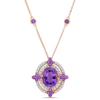 Miadora 14k Rose Gold African-Amethyst and 1/2ct TDW Diamond Double Halo Necklace