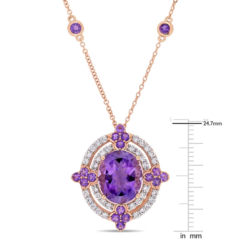 Miadora 14k Rose Gold African-Amethyst and 1/2ct TDW Diamond Double Halo Necklace