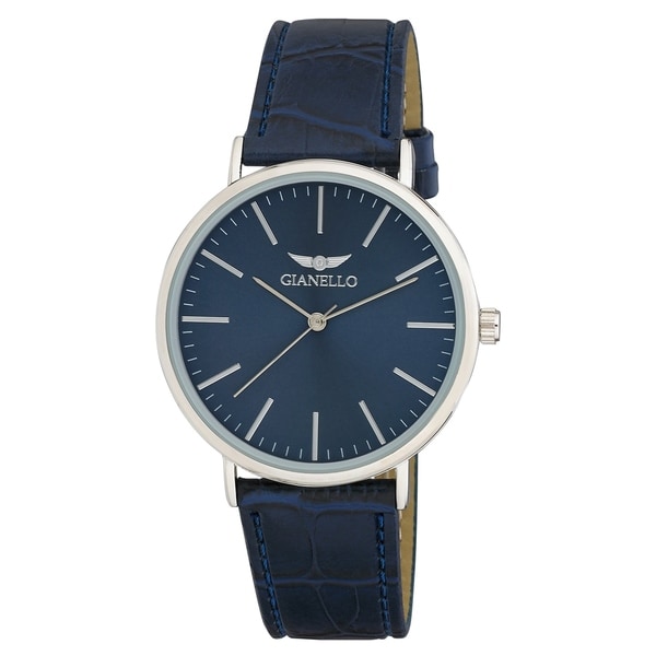 Gianello GNL7714SS Unisex Silver 41mm Case Sleek Brown Leather Strap Watch - One size. Opens flyout.