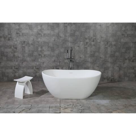 Collett 57-Inch Solid Surface White Stone Freestanding Bathtub - Matte White