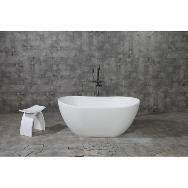 Collett 57-Inch Solid Surface White Stone Freestanding Bathtub - Matte White - On Sale 
