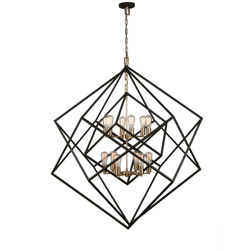 Artcraft Artistry - Geometric Chandelier - 12-Light - Matte Black/Harvest Brass