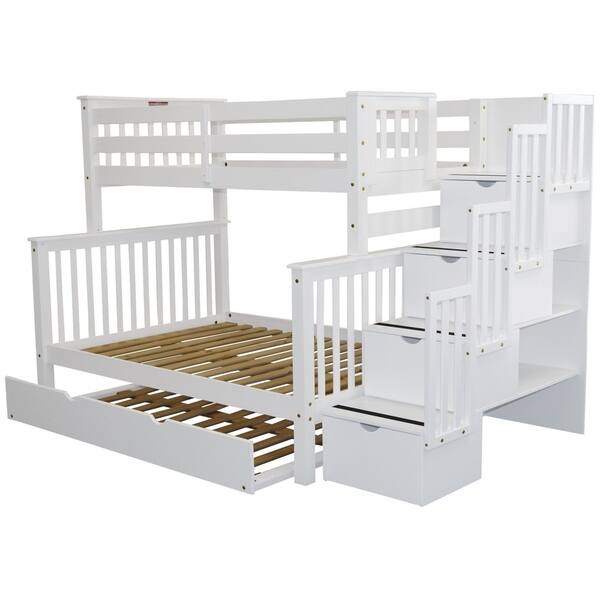 Shop Bedz King White Brazilian Pine Stairway Twin Over Full Bunk