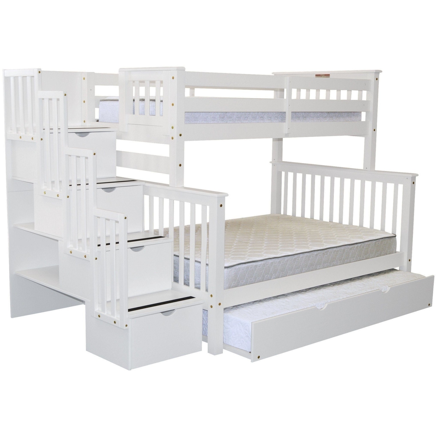 Bedz King White Brazilian Pine Wood Stairway Twin Over Full Bedz King White Brazilian Pine Wood