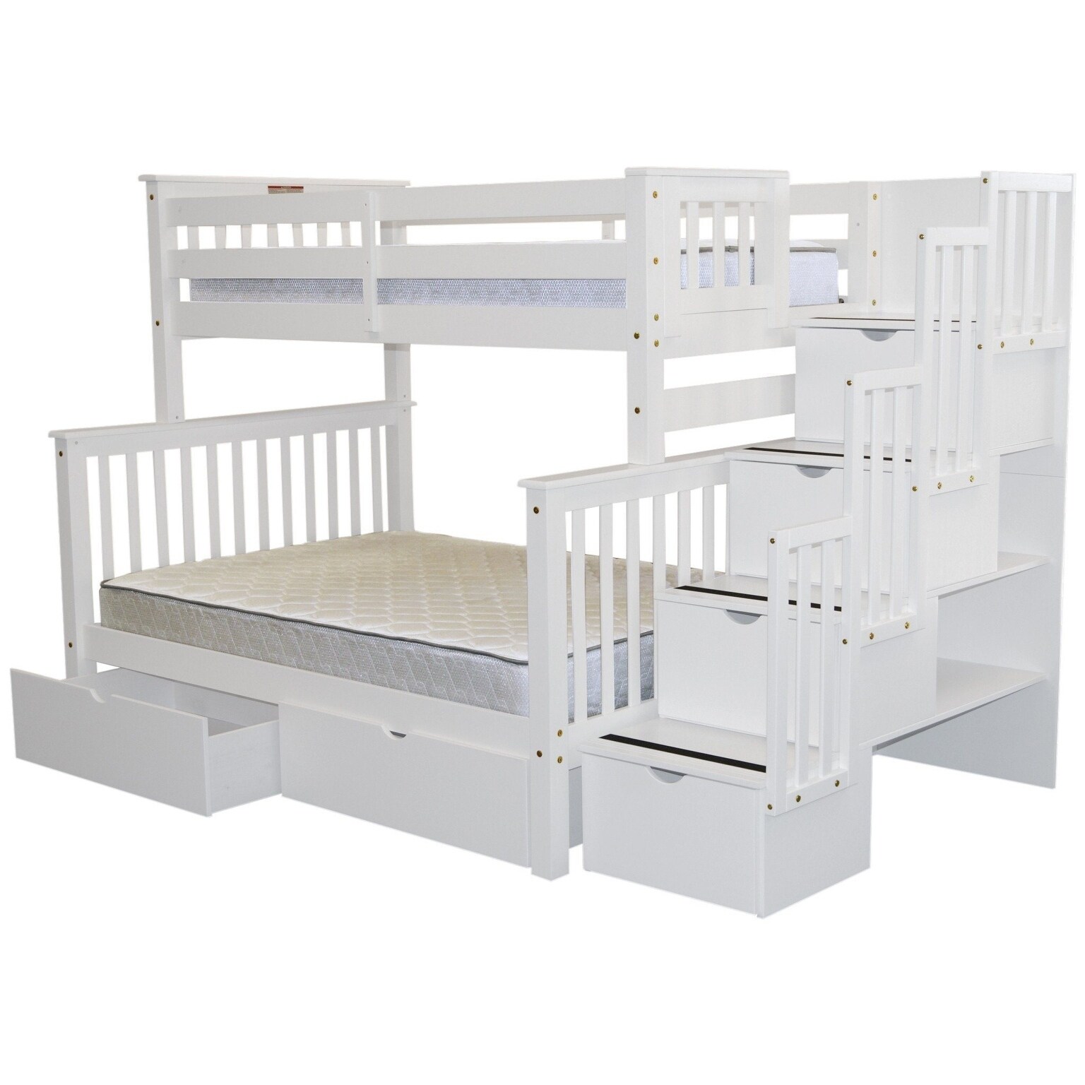 Shop Bedz King Stairway Bunk Beds White Wood Twin Over Full With 4