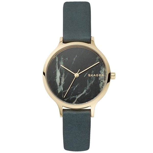 anita green leather stone watch