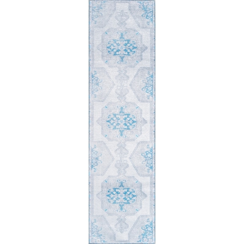 Momeni Afshar Polyester Traditional Medallion Area Rug - 2'3" x 7'6" Runner - Grey - Runner/Rectangle