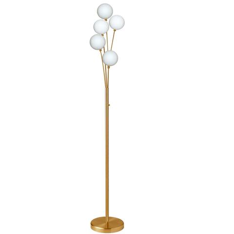 5LT Incandescent Floor Lamp, Aged Brass w/WH Glass