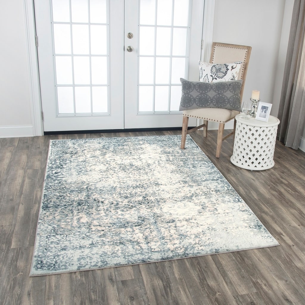 Glamour Collection Grey Scroll Rug
