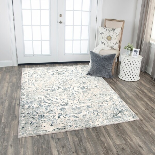 Glamour Vine/Scroll Ceam/Gray Runner Rug - (2'7" x 9'6") - 2'7" x 9'6"