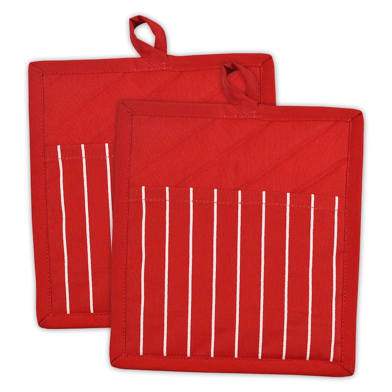 DII Chef Stripe Kitchen Potholder Set (Set of 2) - Tango Red