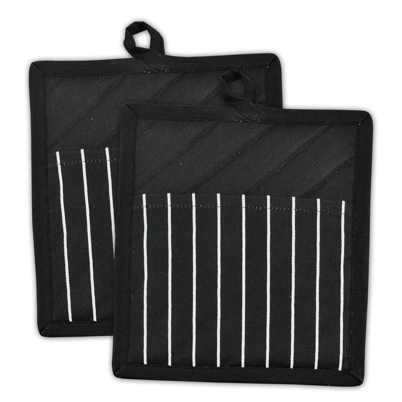 DII Chef Stripe Kitchen Potholder Set (Set of 2) - Black