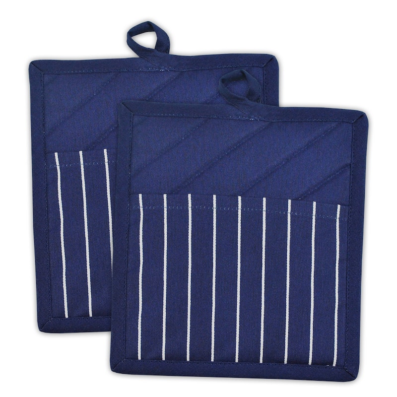 DII Chef Stripe Kitchen Potholder Set (Set of 2) - Nautical Blue