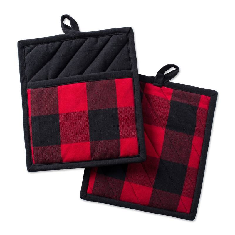 DII Buffalo Check Kitchen Potholder Set (Set of 2) - Red & Black