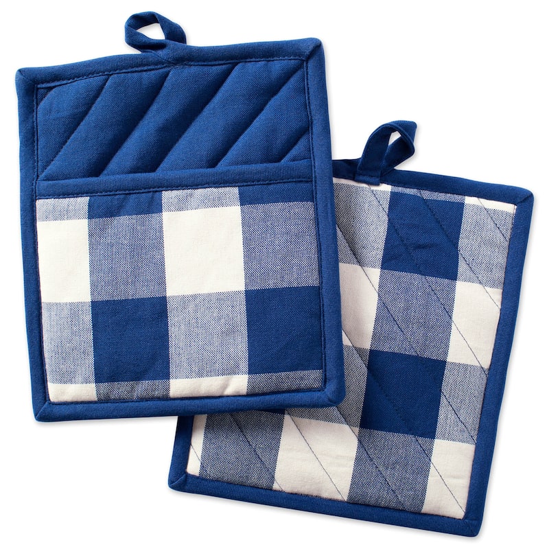 DII Buffalo Check Kitchen Potholder Set (Set of 2) - Navy & White