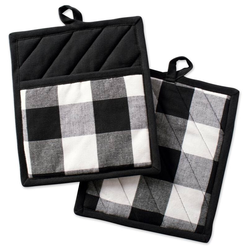 DII Buffalo Check Kitchen Potholder Set (Set of 2) - Black & White