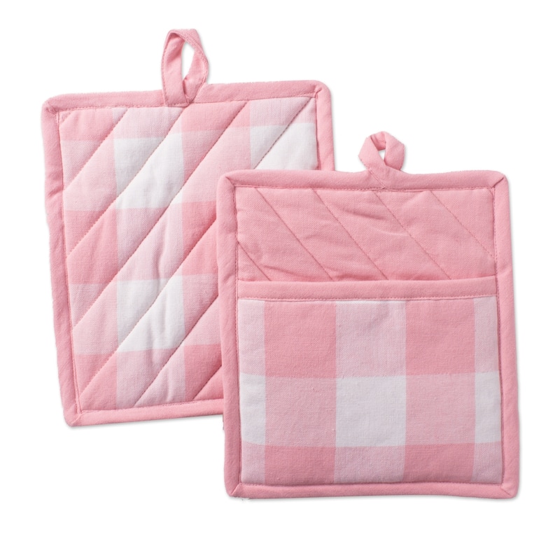 DII Buffalo Check Kitchen Potholder Set (Set of 2) - Pink & White