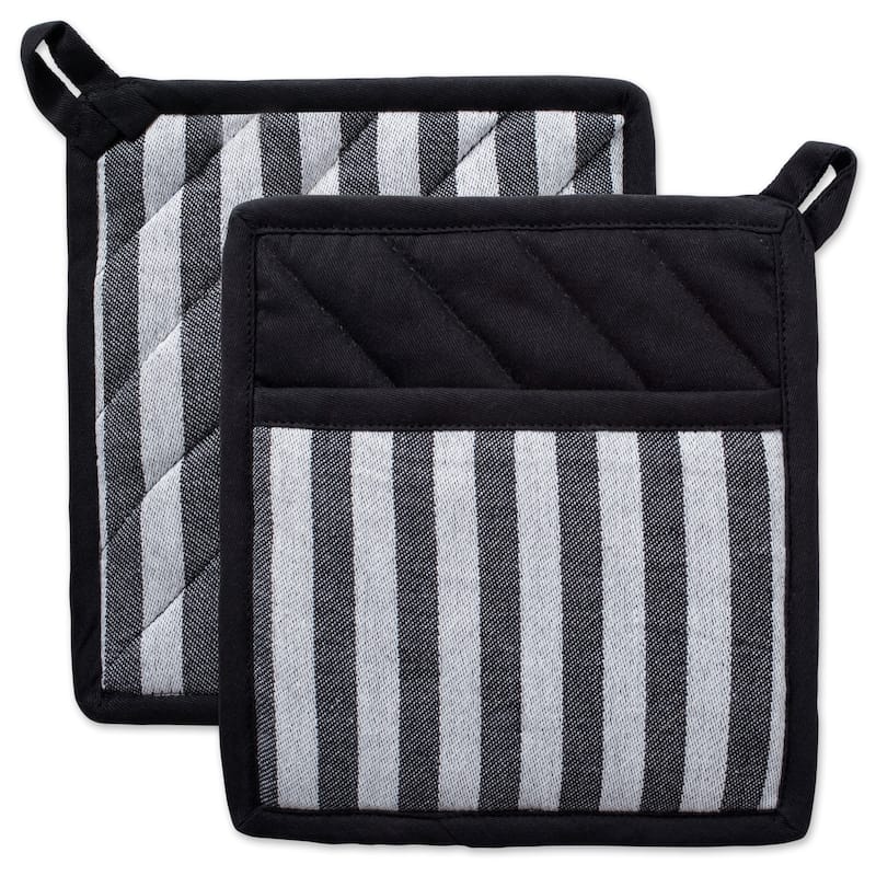 DII Black And White Kitchen Potholder Set (Set of 2) - Black Stripe