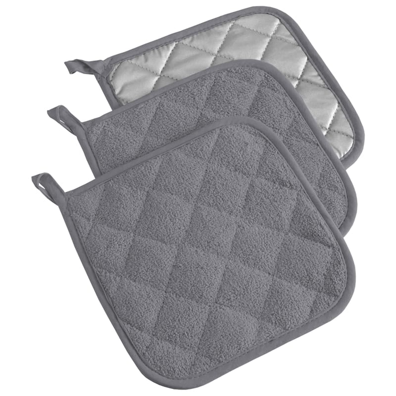 DII Terry Kitchen Potholder Set (Set of 3) - Gray
