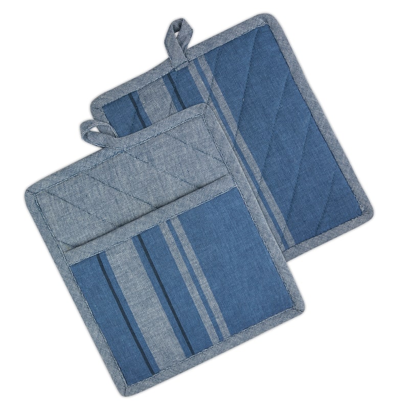 DII French Stripe Kitchen Potholder Set (Set of 2) - Blue