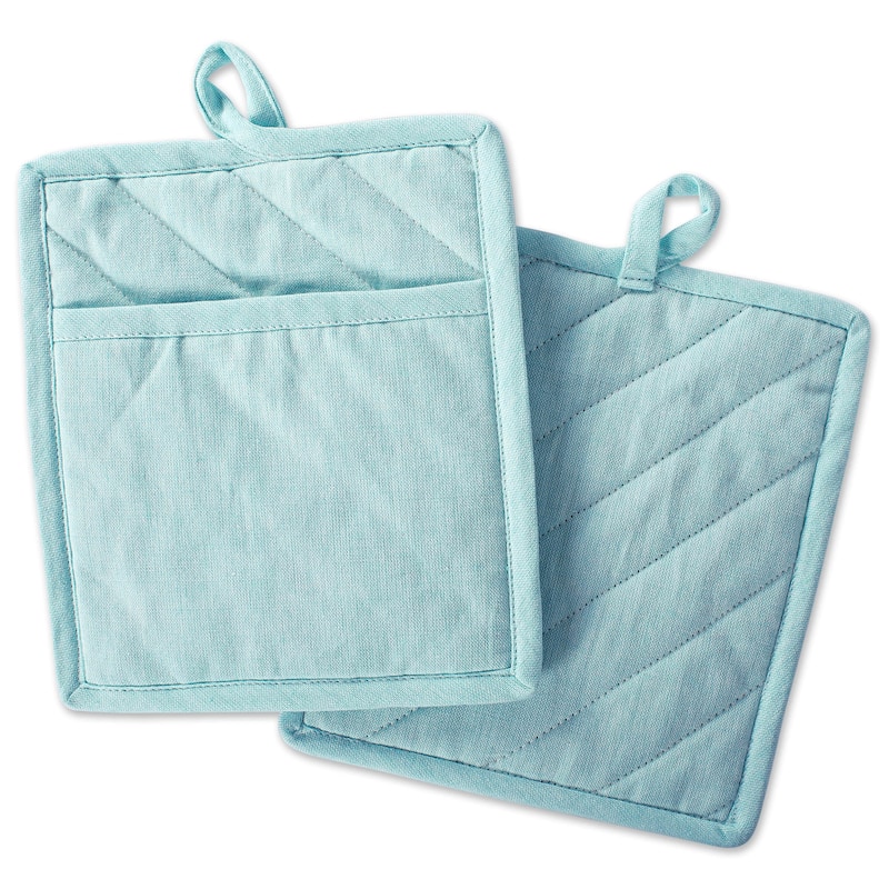 DII Solid Chambray Potholder Set (Set of 2) - Aqua - Potholder Set