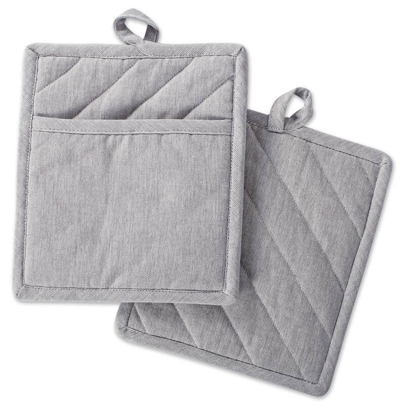 DII Solid Chambray Potholder Set (Set of 2) - Gray - Potholder Set