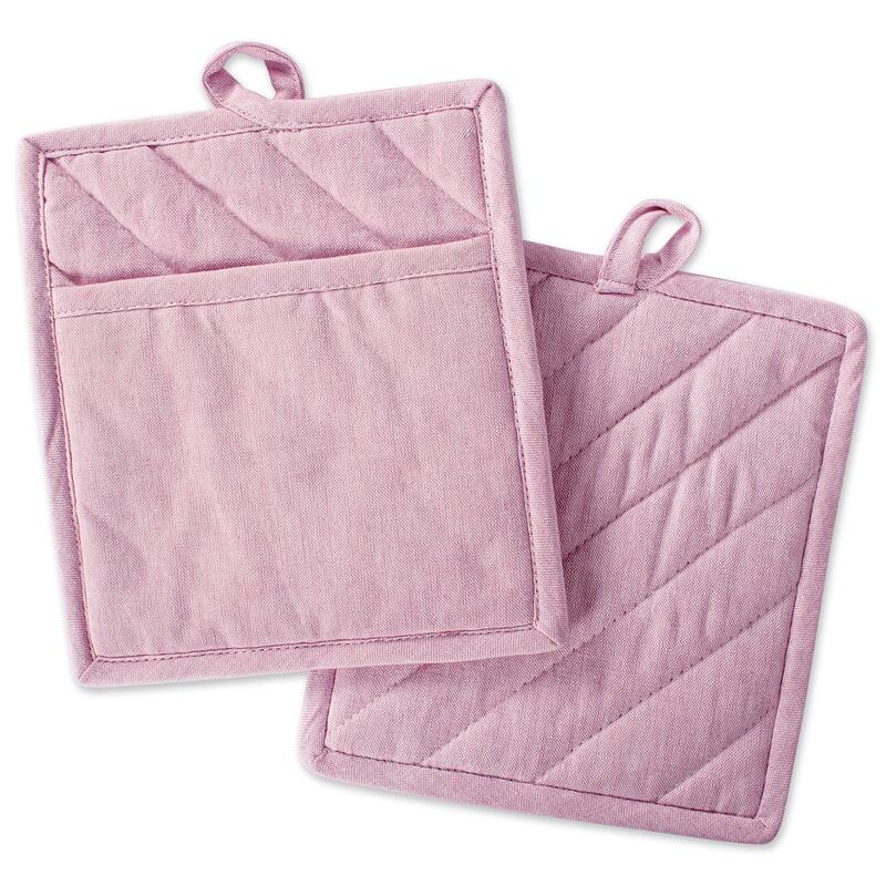 DII Solid Chambray Potholder Set (Set of 2) - Rose - Potholder Set