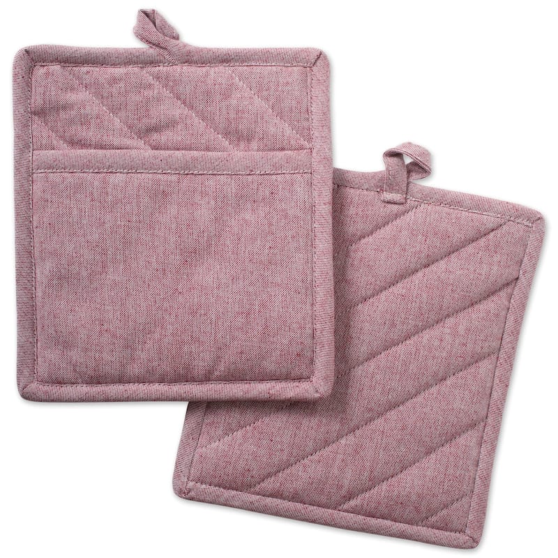 DII Solid Chambray Potholder Set (Set of 2) - Barn Red - Potholder Set