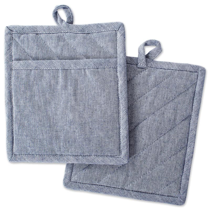 DII Solid Chambray Potholder Set (Set of 2) - Blue - Potholder Set